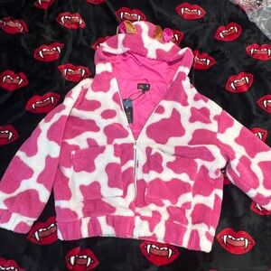 Dolls Kill oversized MOO-TASTIC MINGLE HOODED SHERPA JACKET